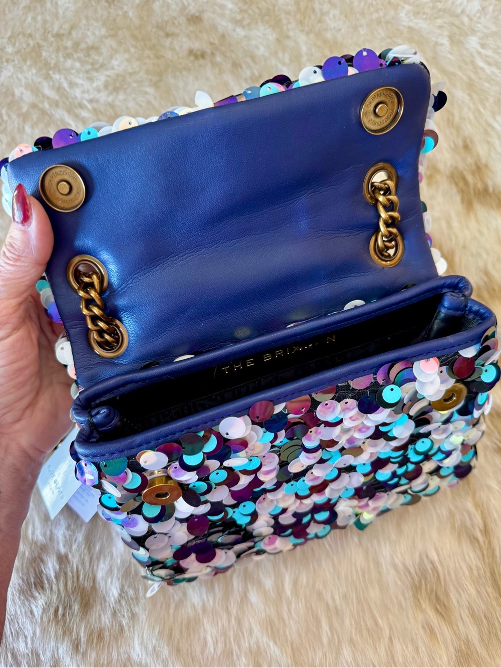 NWT Kurt Geiger London Mini Brixton blue & silver sequin crossbody bag - Picture 9 of 11